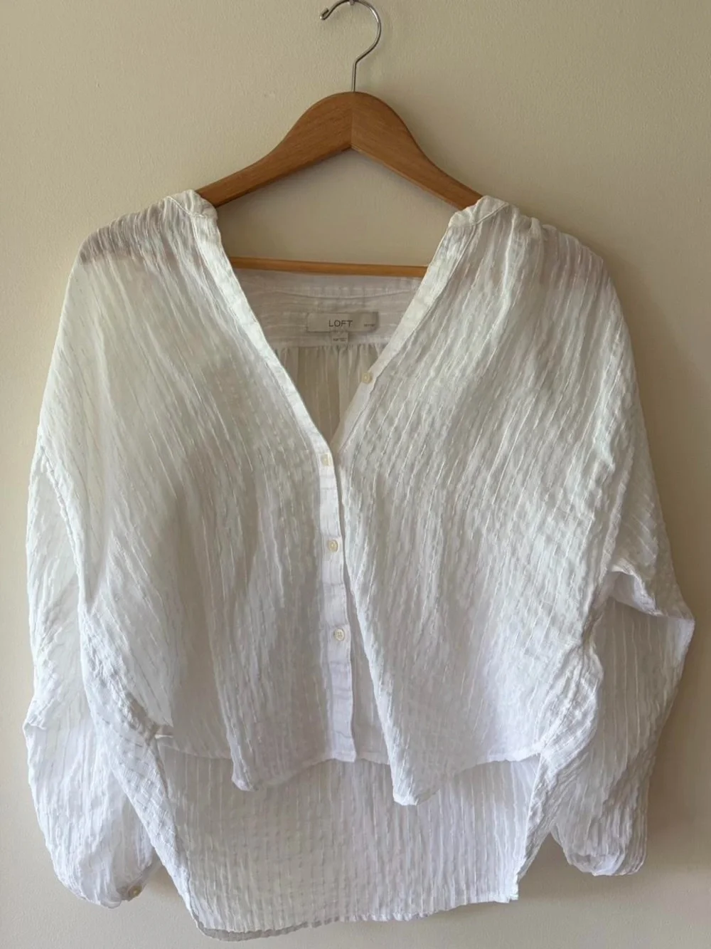 White boho peasant poet button blouse puff sleeve prairie pirate Ann Taylor XS
